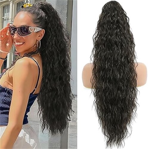 Pferdeschwanzverlängerung, Klauen-Clip auf Pferdeschwänzen, Haarverlängerung für Frauen, 28 Zoll lang, gewellt, lockig, falscher Pferdeschwanz, Clip in Haarteile für Frauen, flauschig, natürlich Image