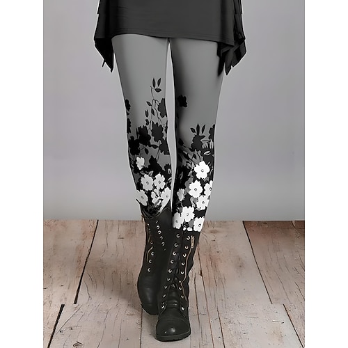 Damen Leggings Urlaub Vintage Mode Knöchellang Hohe Taille Blumen Grafik Farbverlauf Drucken Weich Atmungsaktiv Dehnbar Lässig Täglich Urlaub Blau Dunkelbraun Dunkelgrün Grau Frühling Schmale Passform Image