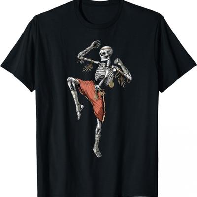TEMU Men' Muay Graphic T-shirt - Black Unisex Martial Arts Tee With Kickboxing Design, Casual Round Neck, Wear, Adult Clothing | Dynamic Apparel | Shirt Image