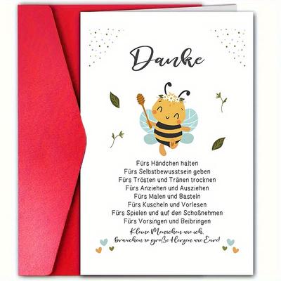 TEMU 1pc, Best German Thank You Card With Envelope (12cm*18cm), From Student And Parent, Thank You To Teacher And Daycare Center, Thanks, Card, Meaningful Thank You Card, Cute Bees, Thank You Words. Image