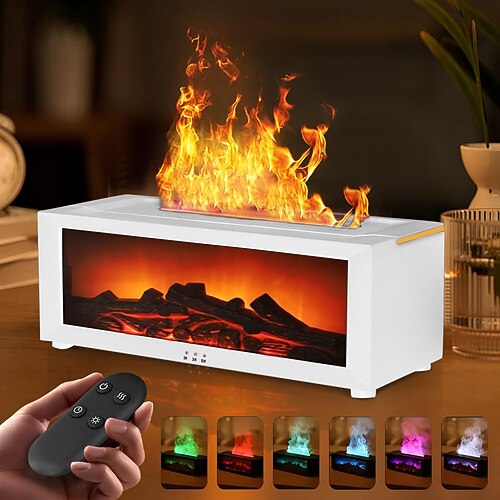 1 Stück Retro-Simulation Flamme Kamin leiser Luftbefeuchter Aromatherapie-Maschine buntes Atmosphärenlicht dreistufiger Zeitschalter Fernbedienung Typ-C-Stecker Image