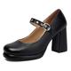 Gicoiz T Strap Mary Jane Ladies Block Heel Platform Pumps Round Toe Wedding Buckle Party Shoes Chunky High Heeled Black Size 4.5-38
