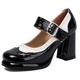 Gicoiz T Strap Mary Jane Ladies Block Heel Platform Pumps Round Toe Wedding Buckle Party Shoes Chunky High Heeled Black Size 7-41