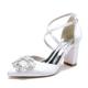 Gycdwjh Womens Closed Pointed Toe Bridal Shoes Block Chunky Heel Pumps Square Rhinestones Ankle Strap Wedding Business Dress Shoes,White,7 UK