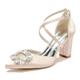 Gycdwjh Womens Closed Pointed Toe Bridal Shoes Block Chunky Heel Pumps Square Rhinestones Ankle Strap Wedding Business Dress Shoes,Champagne,5 UK