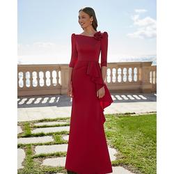 Elegantes A-Linien-Abendkleid formelles Hochzeitsgastkleid bodenlang 3/4-Ärmel Bootsausschnitt mit Tasche dehnbarem Satin Rüschen