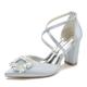 Gycdwjh Womens Closed Pointed Toe Bridal Shoes Block Chunky Heel Pumps Square Rhinestones Ankle Strap Wedding Business Dress Shoes,Silver,7 UK