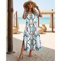 Elegantes Boho Damen-Maxi-Kleid mit Floral-Grafik langen Ärmeln und vintage Schmetterlingsärmeln - Perfekt für den Sommerurlaub oder Strandausflüge