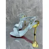 Frau dünne High Heel Leder Sandale Schuhe Mode Gold zurück Ferse und Ferse weibliche lila blaue Schnalle Knöchelriemen Sandale Schuhe