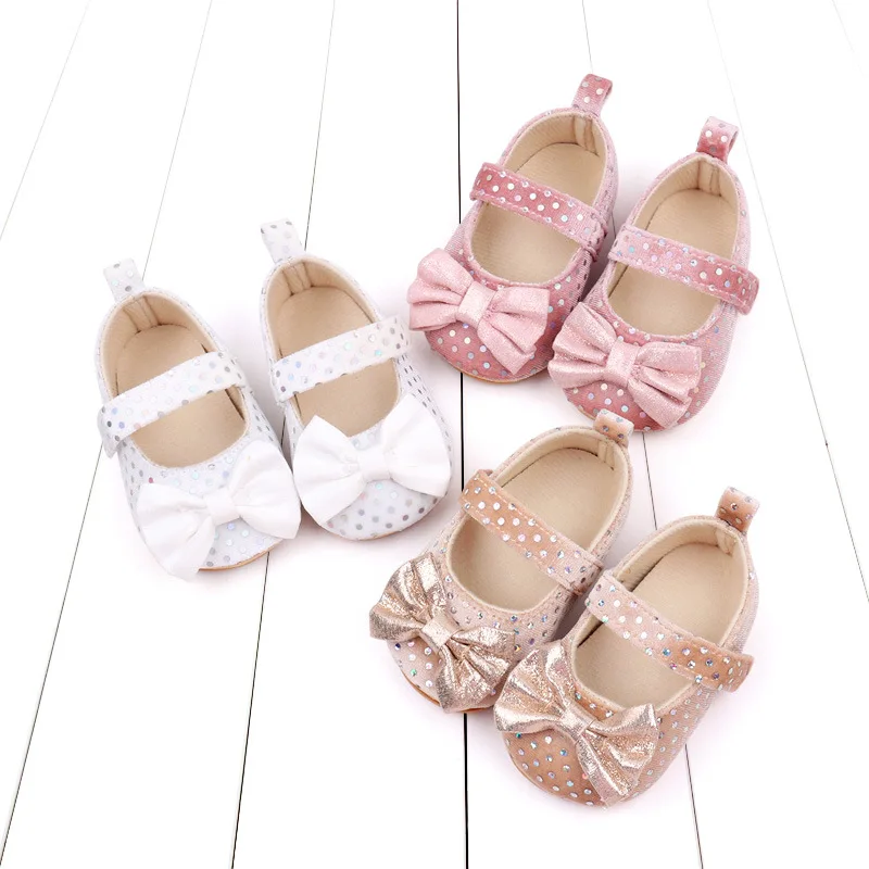 Mary Jane Prinzessin Flache Schuhe Vorschulkinder Weiche Unterseite Hochzeitskleid Lauflernschuhe Rutschfeste Schleife Pre Image