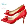 Frauen Luxus Design Elegante High Heels Frühling Sommer Niet Bogen Einzelnen Schuhe Damen 8-12 CM Mode Spitze Zehen pumpen Plus Größe 46