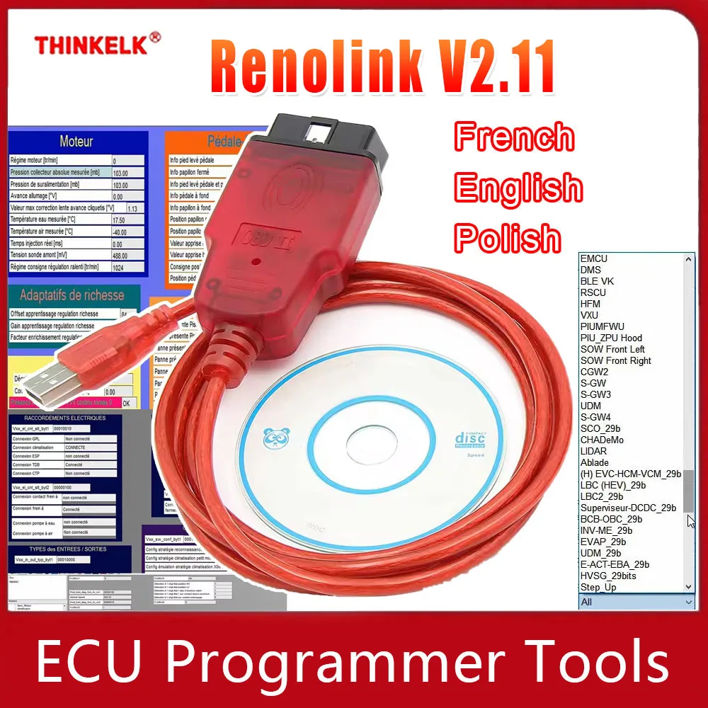 Neueste Version Renolink V2.11 für Renault Fahrzeuge OBD2 Airbag-Reset OBD 2 Auto-Diagnosewerkzeug ECM UCH Schlüssel ECU Prog Link Tool Image