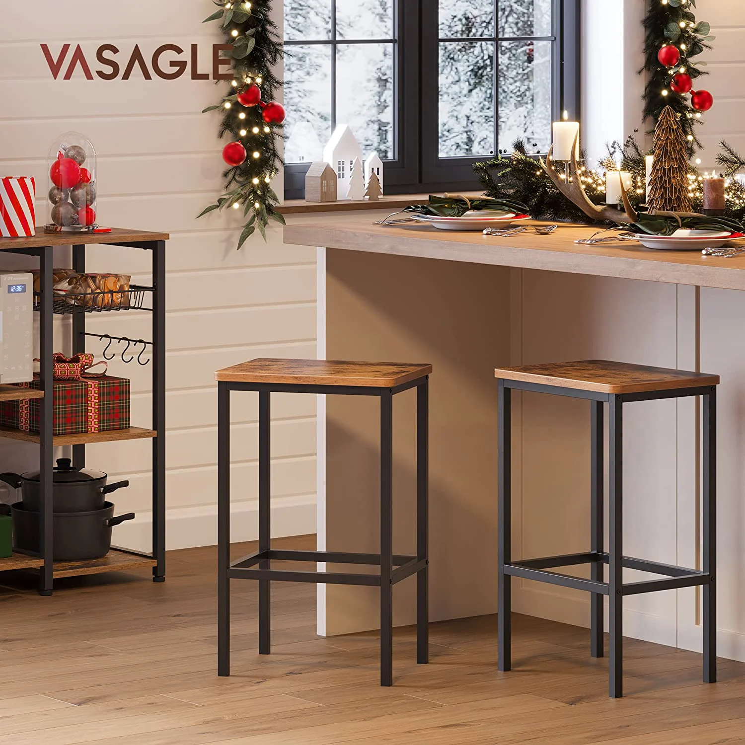 VASAGLE Barhocker, 4er Set, Barstuhl, Küchenstuhl, für Küche, Wohnzimmer, Esszimmer, Industrie-Design