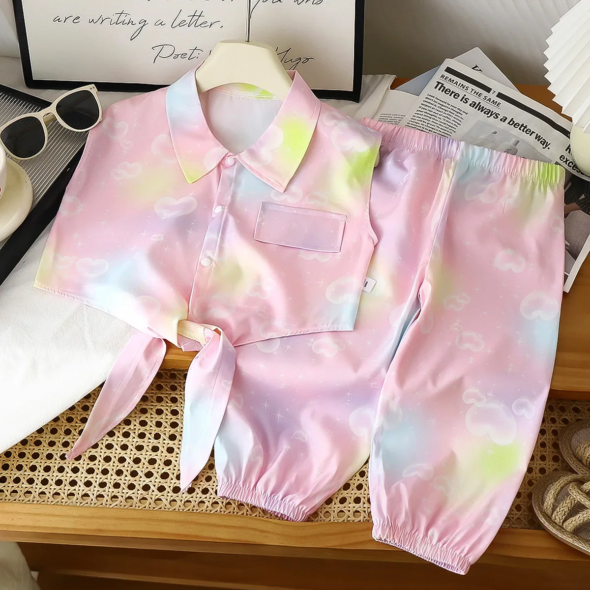 Kinderkleidungssets Blumenbedrucktes ärmelloses Hemd + Hose 2-teiliges Set Kleinkind Mädchen Kleidung Baby Mädchen Outfit Set Image