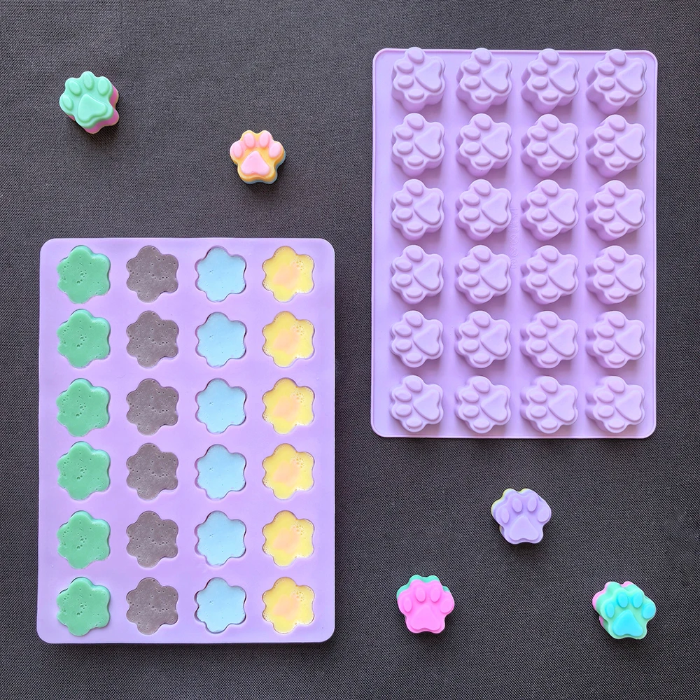 1 Stück 24 Loch Katzenpfotenförmige Schokoladen-Silikonform 3D-Backutensilien für Süßigkeiten, Kekse, Schokolade, Kuchendekoration Image