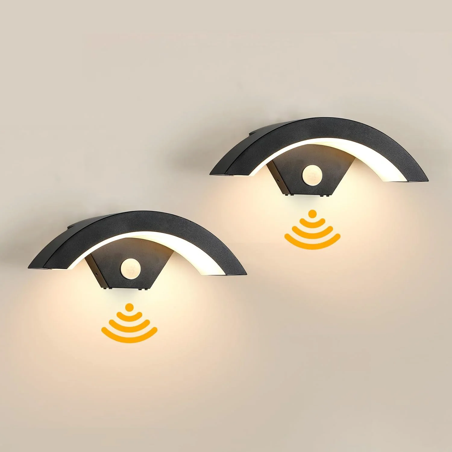 2 Stück Wandleuchten im Bogen-Design, integrierte LED-Bewegungsmelder-PIR-Außenwandleuchte, moderne wetterfeste Sicherheitsleuchte