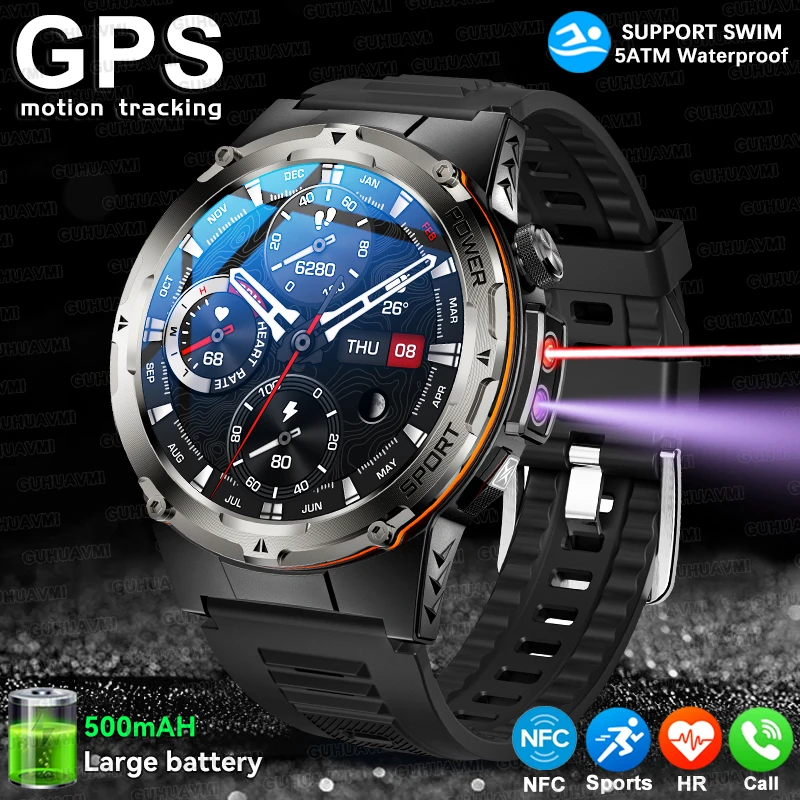 2025 neue Für Outdoor-Sport Smart Uhr Männer GPS Trackr Gesundheit Monitor BT Anruf NFC UV infrarot Laser 5 ATM wasserdichte Smartwatch Image