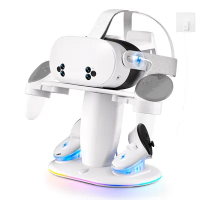VR Headset Controller Charging Dock for Meta Quest 3S 3 2 VR Display Stand with 2 Rechargeable Batteries Charger Base