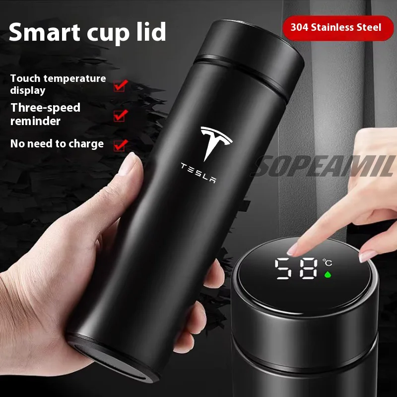 500ML Auto Tazza di Vuoto Thermos Tazza Display della Temperatura Tazza di CaffèTesla Modello 3 Modello Y Modello S Modello X Cyberbruck Bestia Roadster