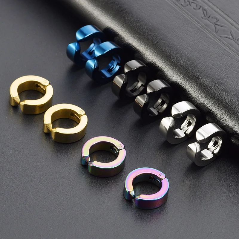 5 Paar klassische koreanische Punk Edelstahl Ohrclip Ohrringe für Männer Frauen kein durchbohrter Ohr Kreis neuer Hip-Hop-Schmuck Image