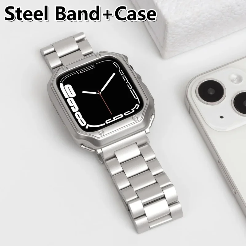 TPU-Schutzhülle + Metallarmband für Apple Watch Ultra Band 49 mm 45 44 42 41 40 38 mm Edelstahlarmband iWatch SE 9 8 7 6 5 Image