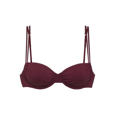 Bügel-Bandeau-Bikini-Top COPENHAGEN STUDIOS "Nela", Damen, Gr. 38, Cup B, rot (weinrot), Rippware, Recycling-Polyamid, unifarben, strukturiert, Bikini-Oberteile, mit Doppelträgern Image