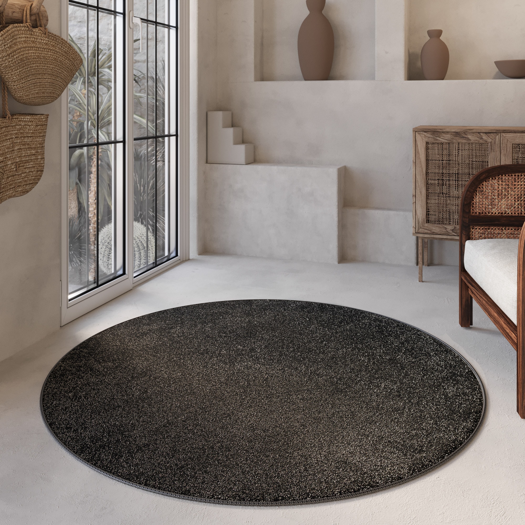 Hochflor-Teppich WECON HOME BASICS "Nova", grau (anthrazit), B:200 H:25 L:200, Polyester, Teppiche, Shaggy, gewebt, robust, Wohnzimmer, Schlafzimmer Image