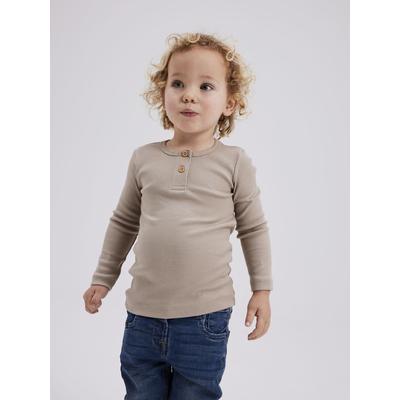 Langarmshirt NAME IT "NMMKAB LS TOP NOOS", Jungen, Gr. 92, beige (pure cashmere), Feinripp, Obermaterial: 57% Baumwolle, 38% Modal, 5% Elasthan, meliert, casual, normal hüftbedeckend, Rundhals, Langarm abgesteppte Kante, Shirts, im Henley-Stil - mit... Image