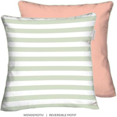Kissenhülle TOM TAILOR HOME "new bedroom, STRIPES WITH A KICK, 40x40cm oder 40x80cm", grün leaf, juicy peach, B:40cm L:40cm, Perkal, Obermaterial: 100% Baumwolle, Kissenbezüge, mit Wendemotiv, farbiger Paspel und Markenreißverschluss Image