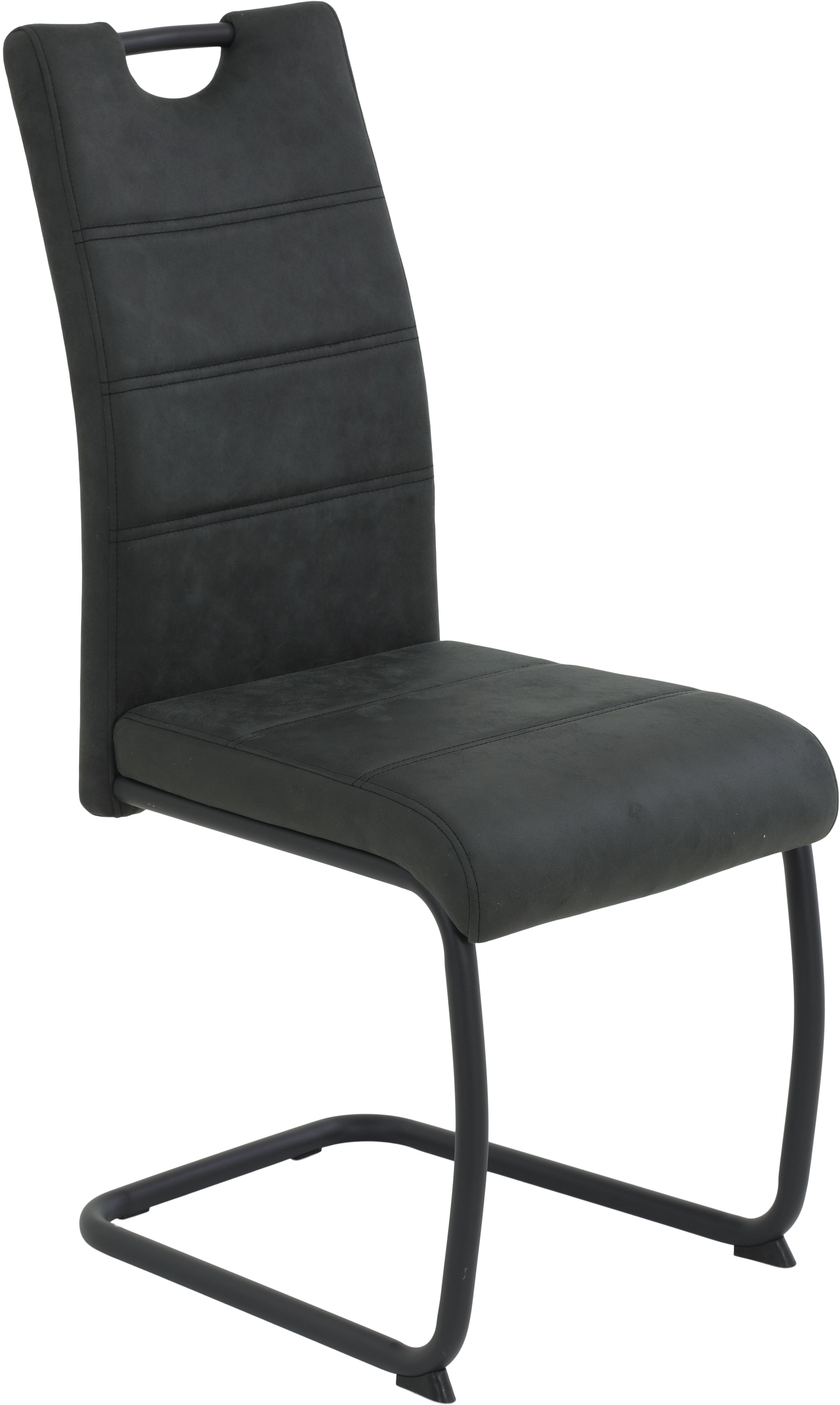 Freischwinger HELA "DUNJA", schwarz (vintage anthrazit, schwarz, schwarz), B:43cm H:98cm T:58cm, 100% Polyester, Stühle, Freischwinger, Schwingstuhl; Vintage Optik; mit Griff; Rundrohrgestell