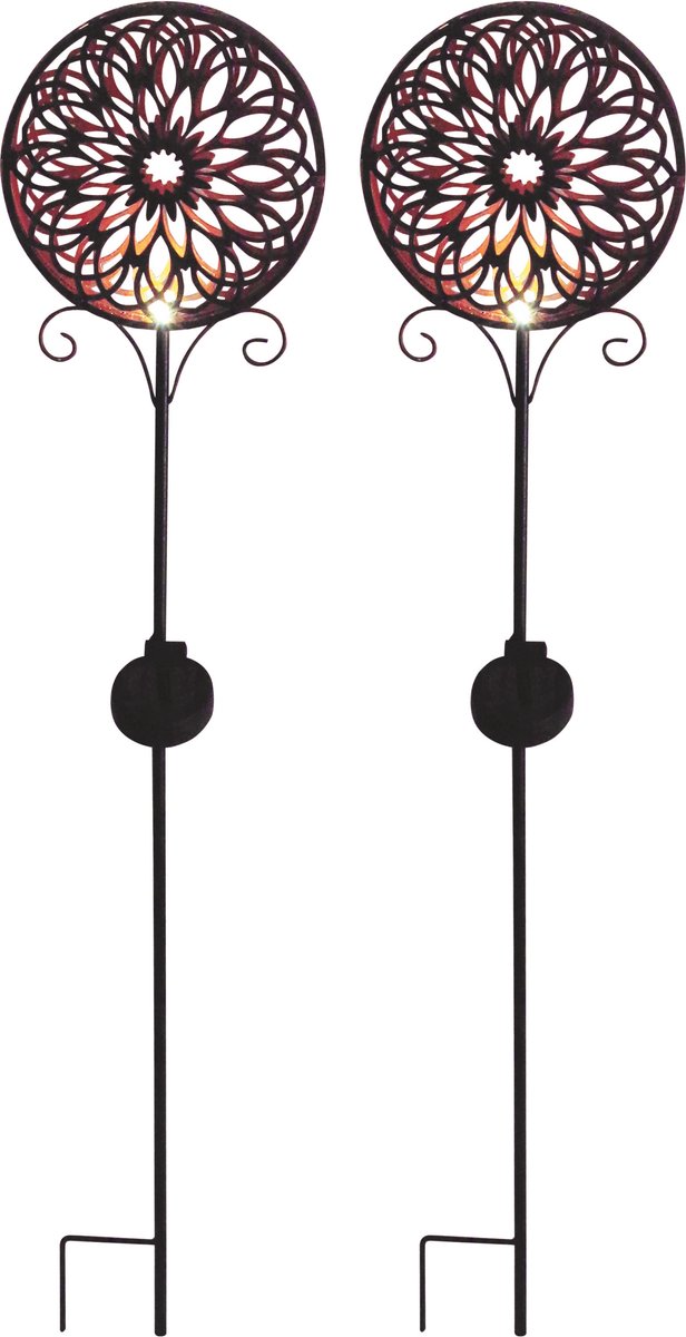 Gartenleuchte LUXFORM "Solar-Erdspieß-Gartenlampe - Mandala - 2 Stück", braun (bronze), 2 Stk., Leuchten, Dekoratives Gartenornament Image
