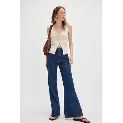 Rolla's East Coast Braided Flare Jeans at Free People in Deep Blue, Size: 26