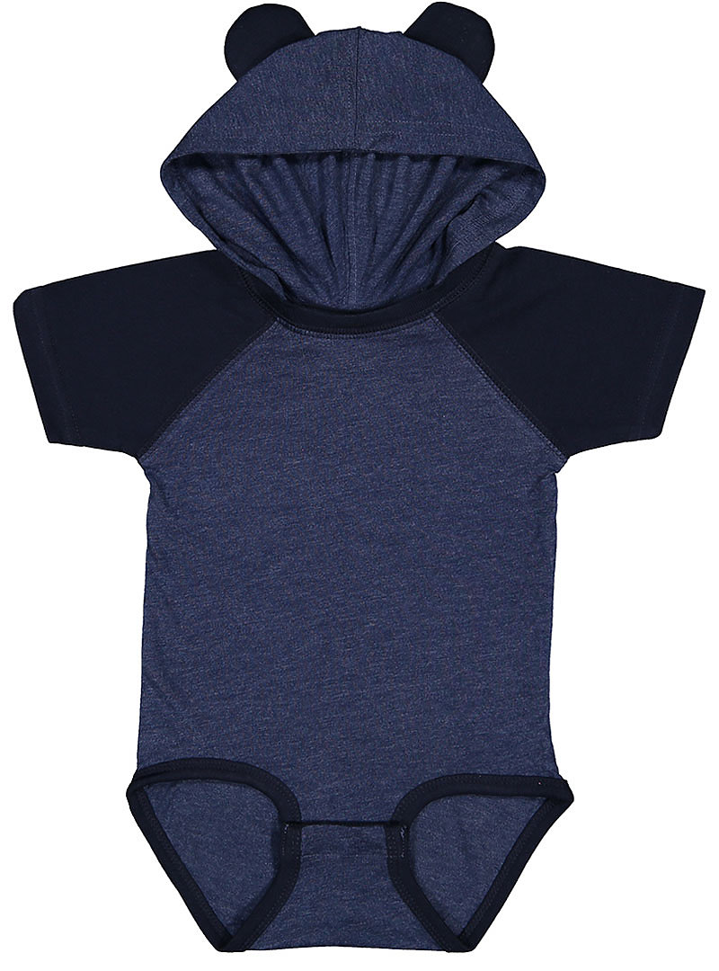 Rabbit Skins 4417 Infant Hooded Bodysuit W/ Ears in Vintage True Navy Blue/Navy Blue size 6M | Cotton