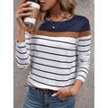 T-shirt Femme Col Rond Manches Longues Tunique Graphique Rayé Élégant Classique Décontracté Tops Réguliers Imprimé Quotidien Week-end Noir Bleu Marine Vert Gris Automne