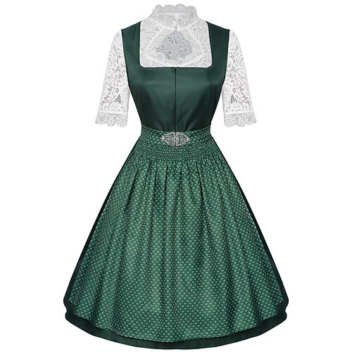 Carnaval Oktoberfest Robe Dirndl Blouse Dirndl Dentelle Femme de ménage Bavarois Prairies Femmes Soirée Fête de la Bière Tissu de style traditionnel