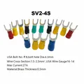 Cosse de câble isolée SV2-4S, 50 pièces, pour fil 1.5-2.5mm2 AWG16-14, connecteur électrique en laiton, Terminal à sertir, boulon No. # 8 trous Dia.4.3
