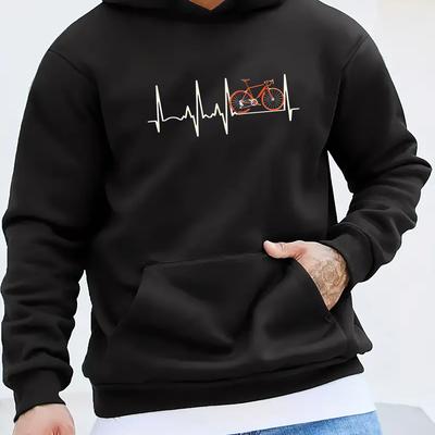 TEMU Bicycle Print Hoodie, Cool Hoodies For Men, Casual Pullover Hooded Sweatshirt With Kangaroo Pocket For Winter And Fall, Style, Version, All//all Image