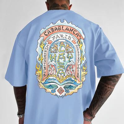 TEMU Casual Crew Neck T-shirt For Men, -friendly Fabric, Breathable Moisture-wicking, Stylish Geometric Pattern, Summer Casual Wear, Essential For Couples, Versatile Fashion Tee, Sweat-resistant Image