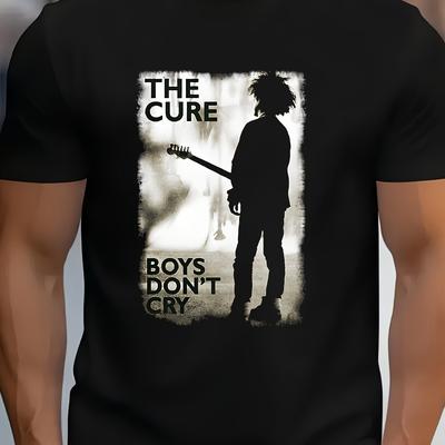 TEMU Men' Graphic T-shirt With The Cure Boys Silhouette Print - Regular Fit Short Sleeve Casual Tee, Machine Washable For Casual Attire, T Shirts Graphic, Print Top, Shirt Image