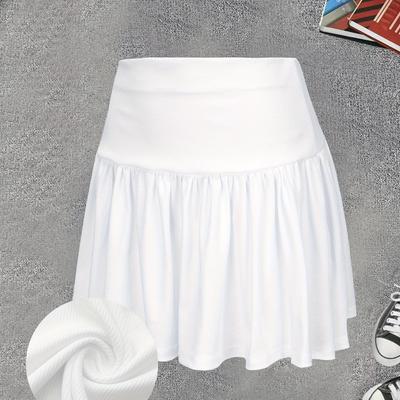 TEMU Women's Casual Solid Color High-waisted Elegant Short Pleated Skirt For Spring And Summer, Golf And Tennis Image