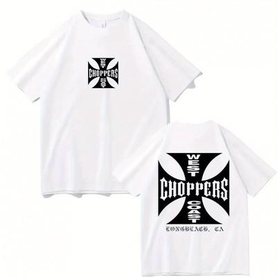 TEMU West Men's Oversized Hip Hop Streetwear T-shirt - Black With White Frame Print, 100% Cotton Regular Fit Short Sleeve Tee, Machine Washable Casual Top, Comfortable Streetwear, Soft Cotton Fabric Image