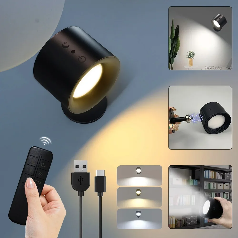 LED Wandleuchter Licht Touch Control Doppelkopf Wandleuchte 360 drehbar 3 Farben Wandleuchten Drahtlose Nachtlichter für Schlafzimmer Image