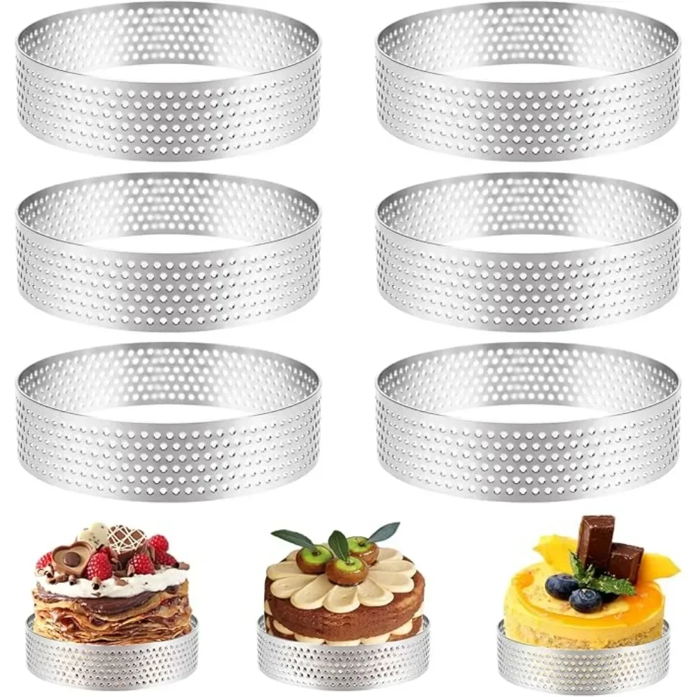 6PCS 8cm Silber Runde Edelstahl Torte Ringe Form Französisch Dessert Mousse Kuchen Obst Tarte Form für familie Party Backen Werkzeuge Image
