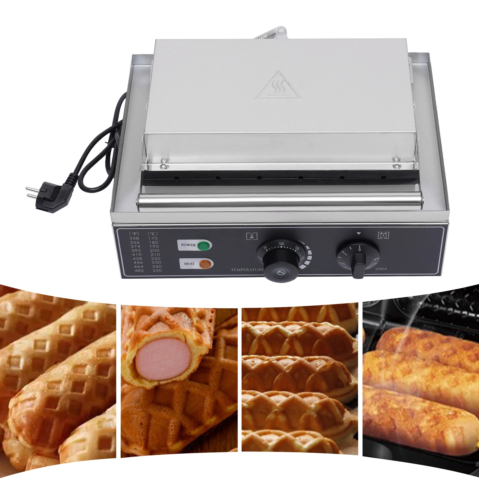HYX-119 1500W 220V 6-Pin Hot Dog Maschine Europäischen Stecker Hot Dog Maschine 50-300 ℃ Temperaturkontrolle für Bäckereien, Restaurants, Kiosken Image
