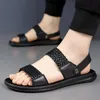 Stilvolle handgefertigte Herren-Sandalen aus Leder, leichtes Design, Gummi-Außensohle, City-Wanderschuhe, zum Hineinschlüpfen, modische Herrenschuhe