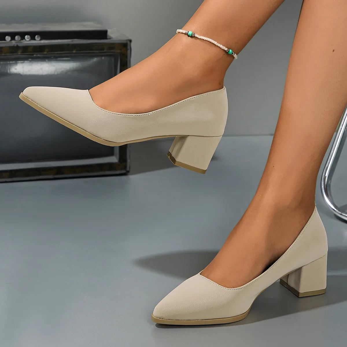 5 cm Wurzel Heels Sexy Spitze Frauen Schuhe Soft Touch Dicke Einfarbig Flacher Mund Slip-on frauen High Heels Größe 34-43