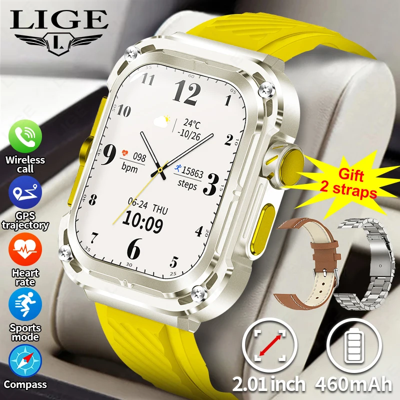 LIGE Neue Drei-riemen Smart Uhr 2,1 "HD Großen Bildschirm 460 mAh Batterie Drahtlose Aufladen Männer Smartwatch 100 + Sport Fitness Tracker Image