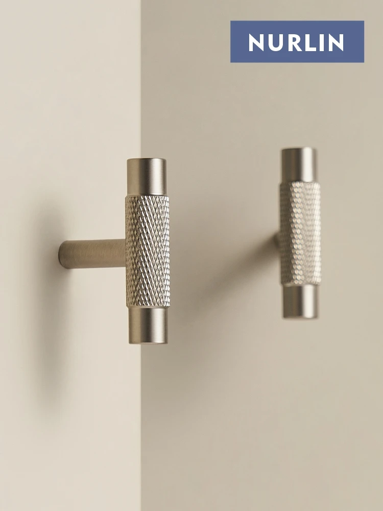 Nurlin massives Messing, Nickel, gebürstetes Silber, gerändelt, klassische Luxus-Küchenknöpfe, Möbeltürgriff, erhältlich in mehreren Größen Image