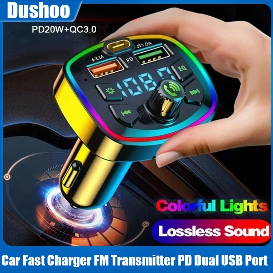 Autoladegerät FM-Transmitter Bluetooth 5.0 Freisprecheinrichtung True 3.1A Dual USB-Anschluss PD Schnellladung MP3-Musik TF-Karte U-Disk AUX-Player Image