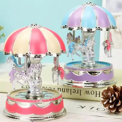 LED Classical Musical Box Mini Carousel Merry-Go-Round Music Case Christmas Gifts for Adult Kids
